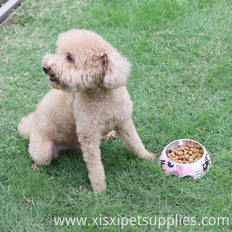 Customized Cute Pink Pet Bowl Non-slip Raised Steel Melamine Dog Bowl